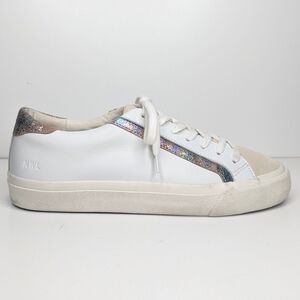 Madewell Sidewalk low top sneakers white leather iridescent stripe size 8.5